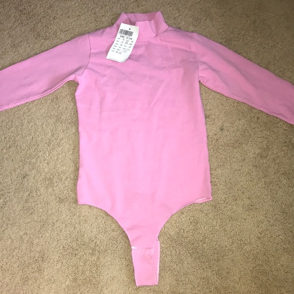 pink turtleneck bodysuit
